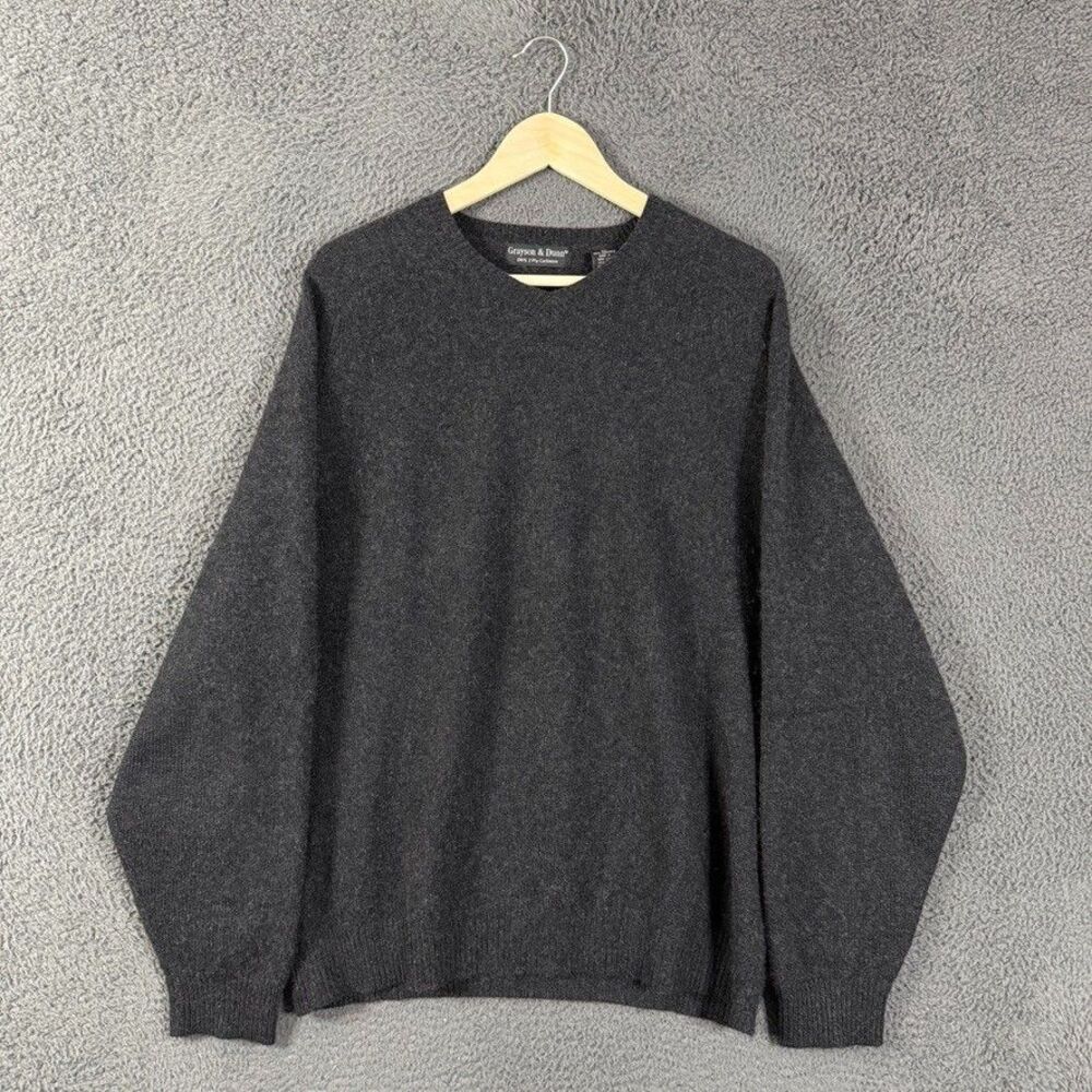 Grayson & Dunn Sweater Mens XL Gray 100% Cashmere V Neck Long Sleeve Pullover